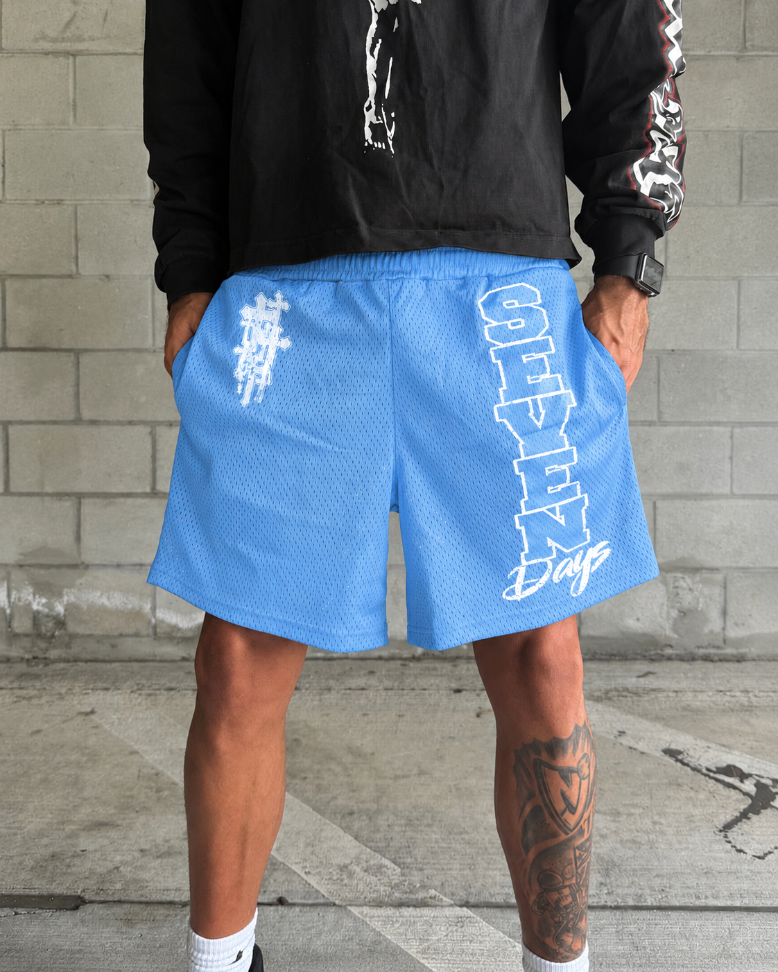 "Carolina Blue" Jesus Reign Mesh Shorts