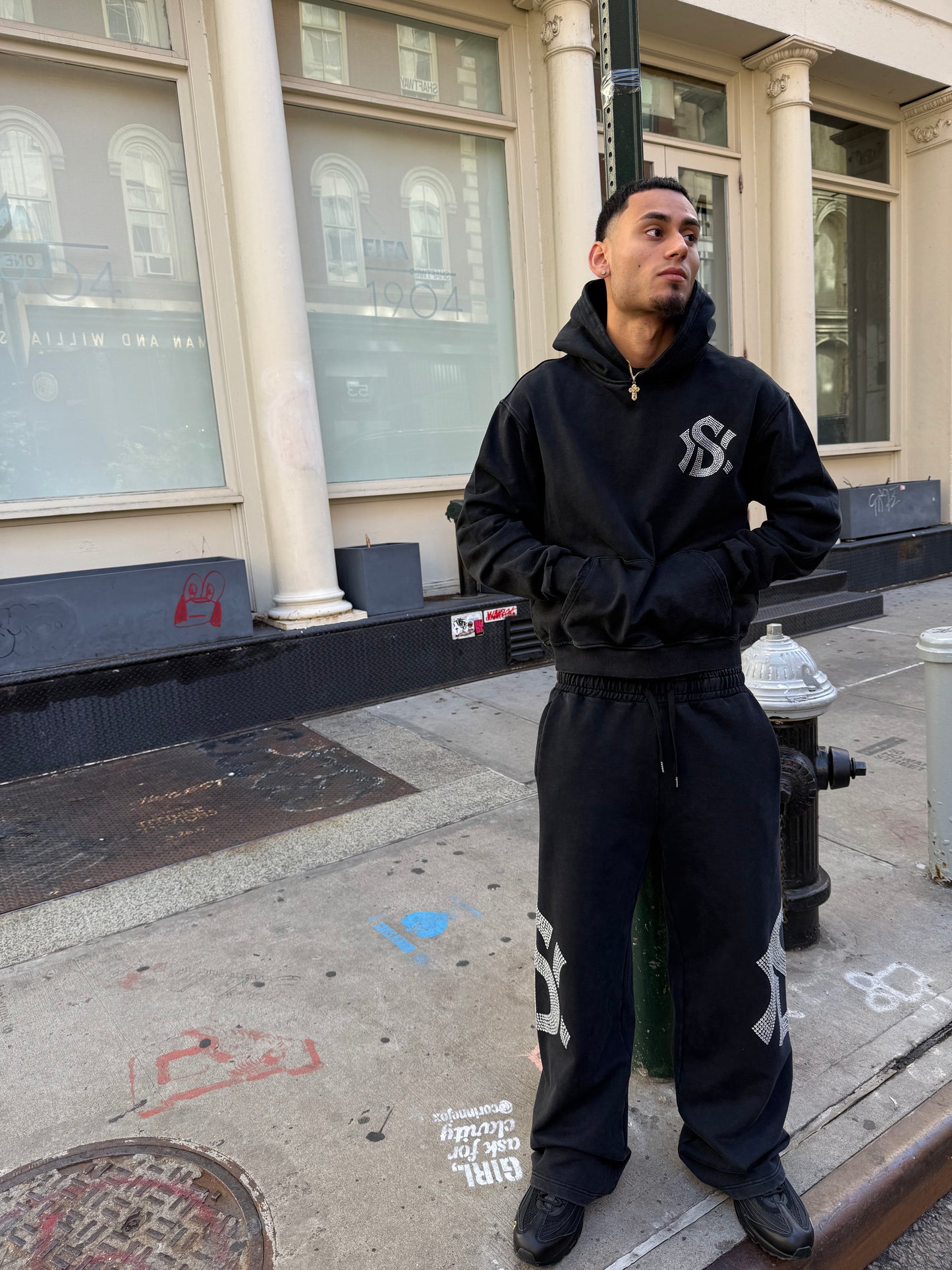 Seven York Rhinestone Hoodie “Black”